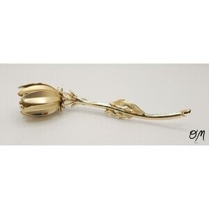 Long Stem Floral Gold Tone 4.5" Vintage Brooch Pin